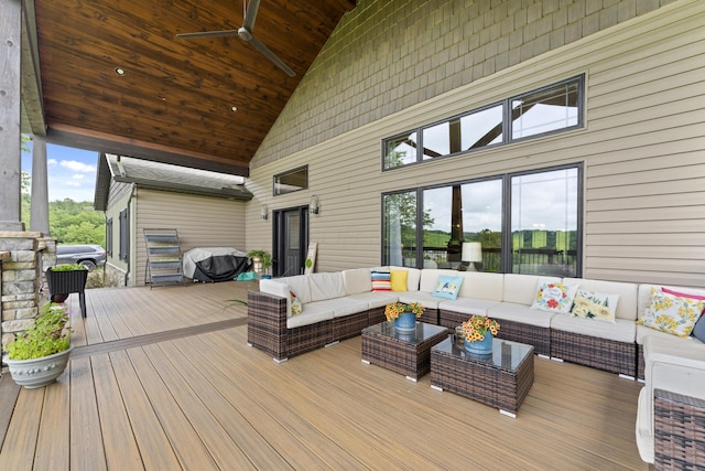 19694 State Route 60, Warsaw, OH 43844 - deck featuring an outdoor hangout area, a grill, and ceiling fan