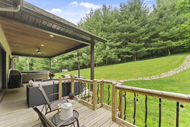 19694 State Route 60, Warsaw, OH 43844 - deck with a hot tub, a lawn, and a grill