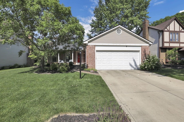 7881 Saddle, Powell, OH 43065 - view of front of property featuring brick siding, a front lawn, an attached garage, and concrete driveway