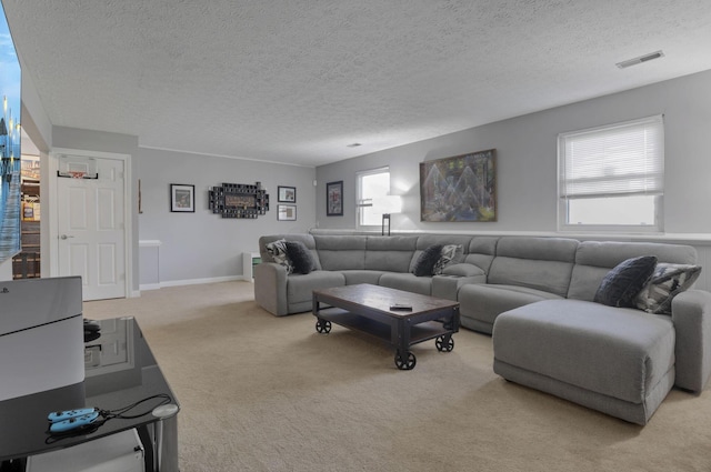 7881 Saddle, Powell, OH 43065 - living room with carpet flooring, a textured ceiling, and healthy amount of natural light