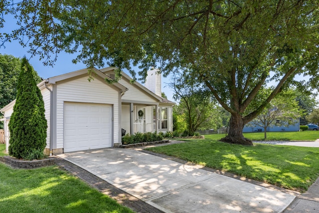 3776 Secretariat Ct, Columbus, OH 43221 - single story home featuring a chimney, an attached garage, a front lawn, and concrete driveway