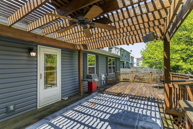 8544 Cadence Dr, Galloway, OH 43119 - wooden deck with a ceiling fan, a pergola, and a grill