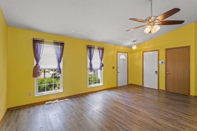8544 Cadence Dr, Galloway, OH 43119 - foyer with wood finished floors, ceiling fan, and lofted ceiling