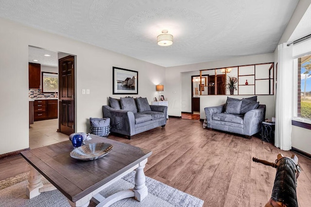 13283 Clover Valley Rd, Croton, OH 43013 - living room featuring plenty of natural light, light wood-type flooring, and a textured ceiling