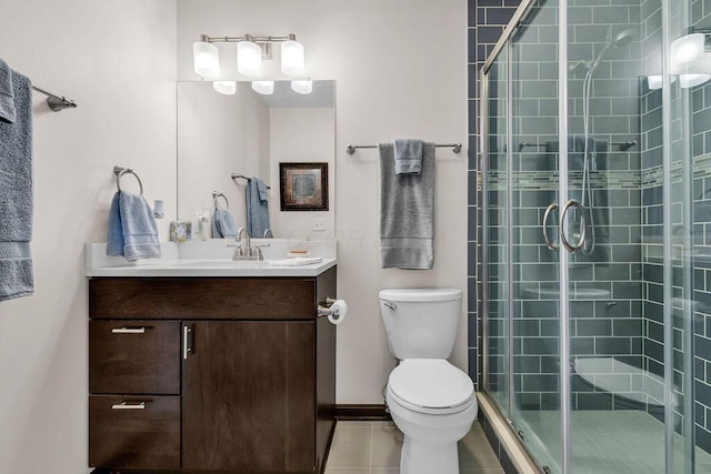 13283 Clover Valley Rd, Croton, OH 43013 - bathroom with vanity, a shower stall, and tile patterned flooring