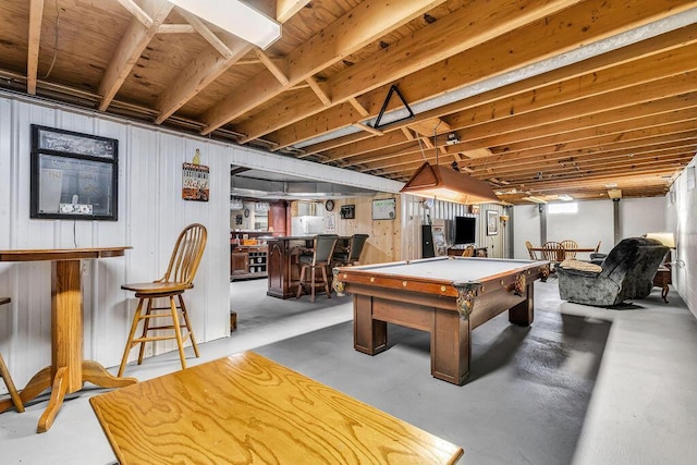 13283 Clover Valley Rd, Croton, OH 43013 - playroom featuring bar, billiards, and concrete floors