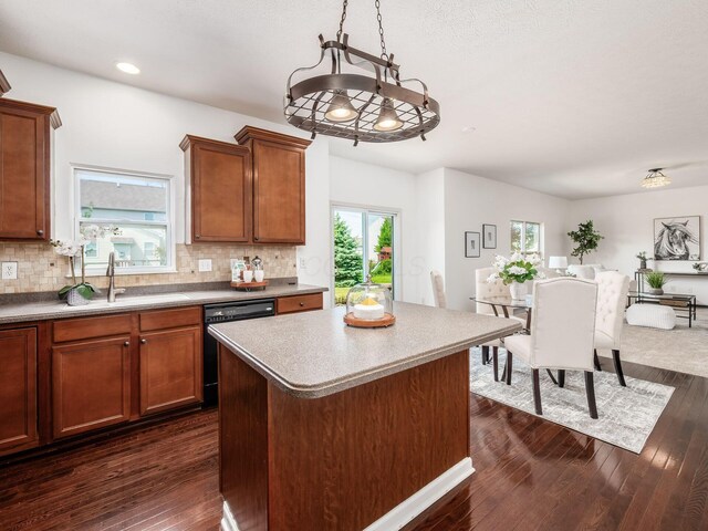 1719 Impatiens Way, Lewis Center, OH 43035 - kitchen with dishwasher, backsplash, dark wood-style floors, and recessed lighting