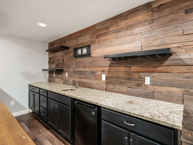 1719 Impatiens Way, Lewis Center, OH 43035 - indoor wet bar featuring wooden walls, fridge, dark wood-type flooring, and recessed lighting