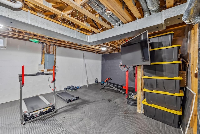 3956 Darby Park Rd, Hilliard, OH 43026 - workout room with electric panel and concrete block wall