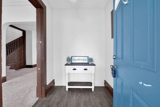 115 E Main St, Mount Sterling, OH 43143 - entrance foyer featuring dark wood finished floors and stairway