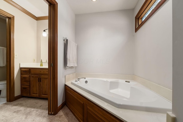 7949 Bluefield St NW, Canal Winchester, OH 43110 - bathroom featuring vanity, a garden tub, and recessed lighting