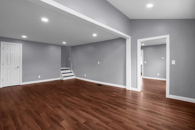 172 Jefferson St, Mount Sterling, OH 43143 - empty room with dark wood-type flooring, recessed lighting, and stairs