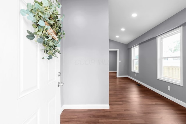 172 Jefferson St, Mount Sterling, OH 43143 - entrance foyer with dark wood-style flooring, recessed lighting, and vaulted ceiling
