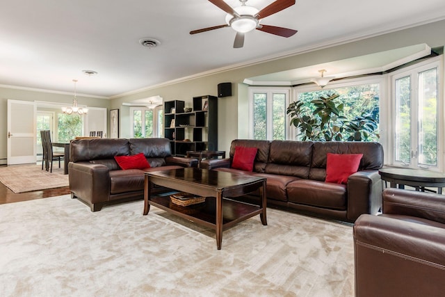 207 Ashbourne Rd, Bexley, OH 43209 - living area featuring a chandelier, healthy amount of natural light, ceiling fan, and crown molding