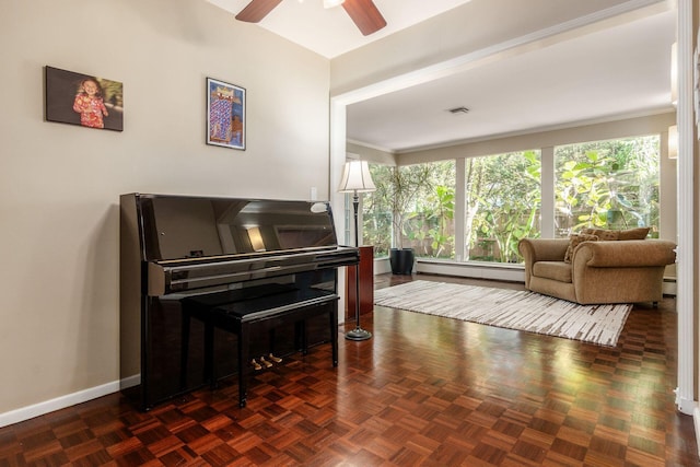 207 Ashbourne Rd, Bexley, OH 43209 - sitting room with baseboard heating, a ceiling fan, and crown molding