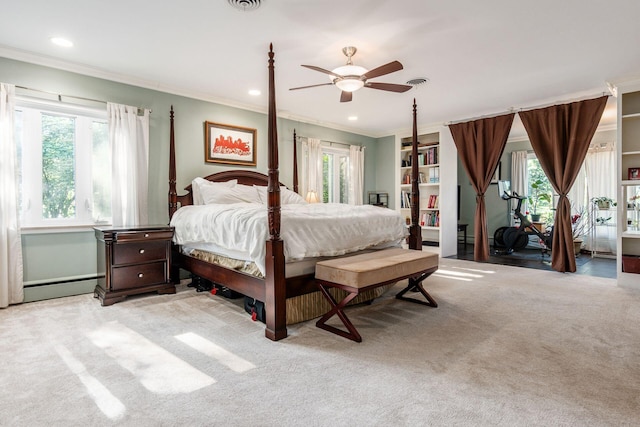 207 Ashbourne Rd, Bexley, OH 43209 - bedroom with crown molding, carpet floors, recessed lighting, a baseboard heating unit, and a ceiling fan