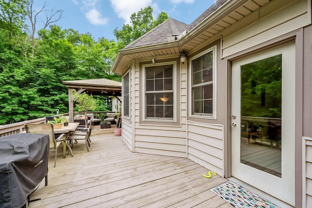 1554 Hanover Rd, Delaware, OH 43015 - wooden terrace featuring a gazebo, outdoor dining area, an outdoor living space, and area for grilling