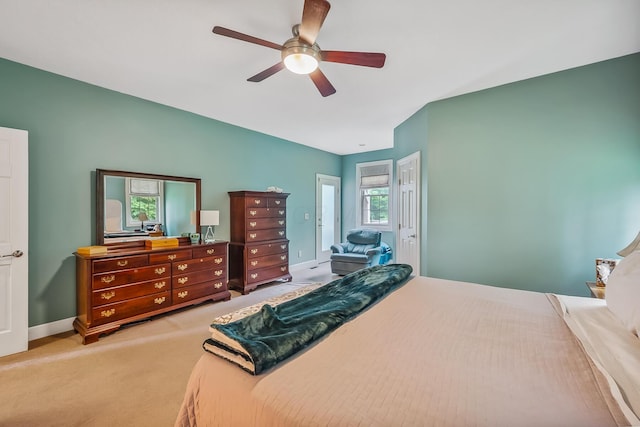 1554 Hanover Rd, Delaware, OH 43015 - carpeted bedroom with lofted ceiling and ceiling fan