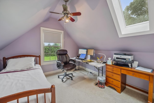 1554 Hanover Rd, Delaware, OH 43015 - bedroom featuring an office area, carpet, vaulted ceiling, and a skylight