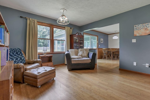 9840 Buckeye Dr, Huntsville, OH 43324 - living area featuring a chandelier, plenty of natural light, hardwood / wood-style flooring, and a textured ceiling