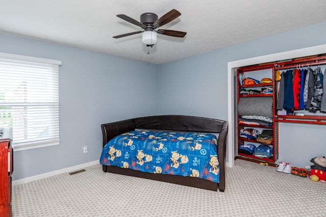 9950 Stonemead Way, Dayton, OH 45458 - bedroom featuring carpet floors, a ceiling fan, and a closet