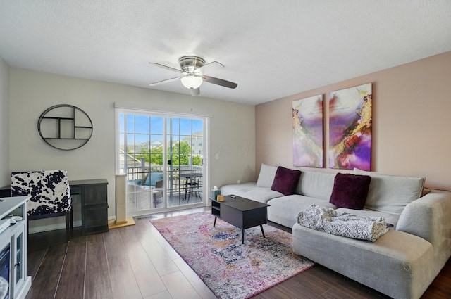 5346 Calypso Cascades Dr, Dublin, OH 43016 - living room featuring dark wood-style flooring and a ceiling fan