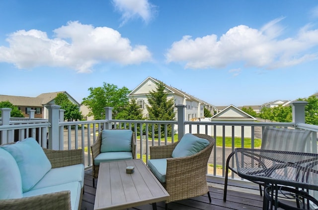 5346 Calypso Cascades Dr, Dublin, OH 43016 - wooden deck featuring a residential view, an outdoor living space, and outdoor dining area