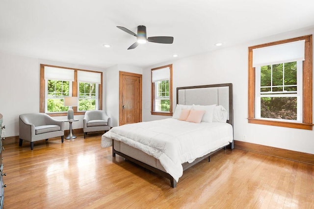 405 N Union St, Galion, OH 44833 - bedroom featuring multiple windows, light wood-type flooring, ceiling fan, and recessed lighting