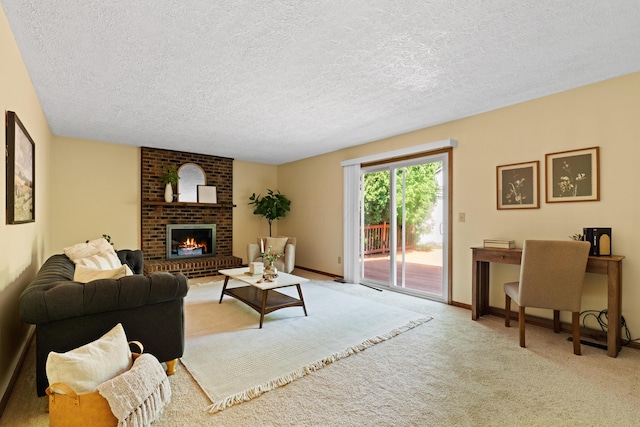 9 Intermeadows Way, Powell, OH 43065 - carpeted living area featuring a textured ceiling and a brick fireplace