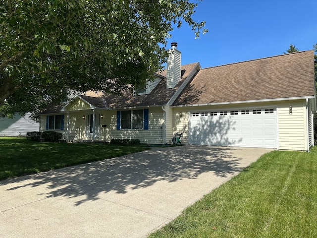 764 Towne Krier Ct, Newark, OH 43055 - view of front facade featuring an attached garage, concrete driveway, a chimney, a front yard, and a shingled roof