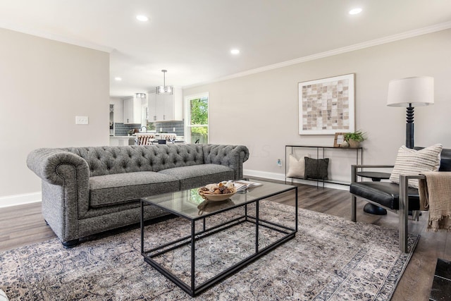 1120 Fairway Blvd, Columbus, OH 43213 - living room featuring wood finished floors, crown molding, and recessed lighting