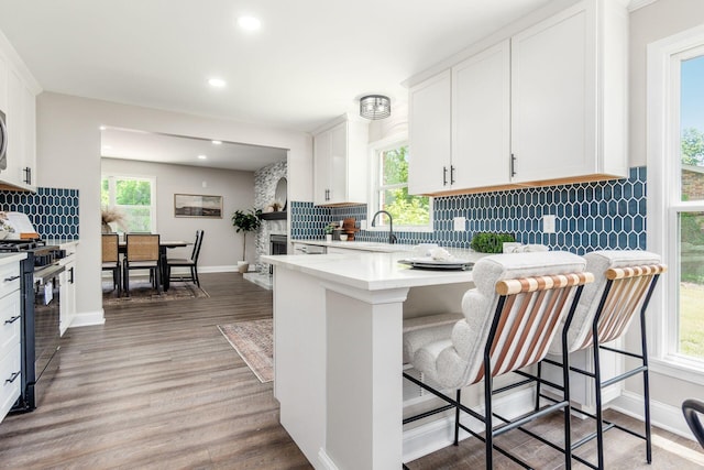 1120 Fairway Blvd, Columbus, OH 43213 - kitchen with stainless steel range oven, decorative backsplash, white cabinetry, light countertops, and recessed lighting