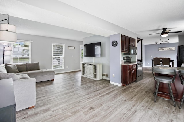 3124 Hillrose Dr, Hilliard, OH 43026 - living area featuring light wood finished floors and ceiling fan