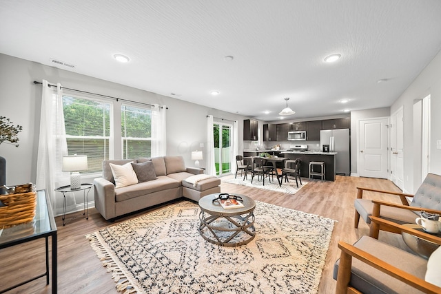1364 Robinof Dr, Grove City, OH 43123 - living room featuring light wood-style flooring and recessed lighting