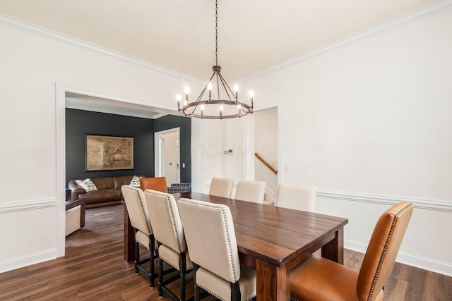 5866 Morganwood Sq, Hilliard, OH 43026 - dining space with a chandelier, ornamental molding, and dark wood-style flooring