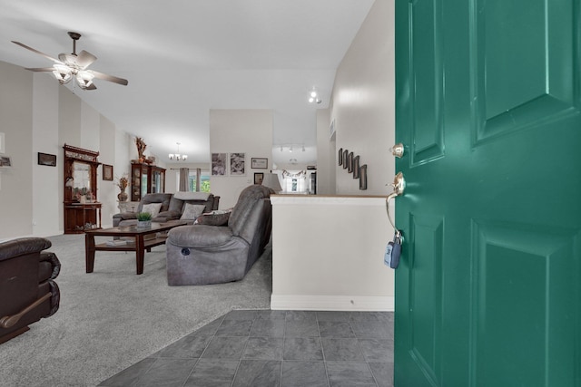 5405 Boucher Dr, Orient, OH 43146 - living room featuring a ceiling fan and dark carpet