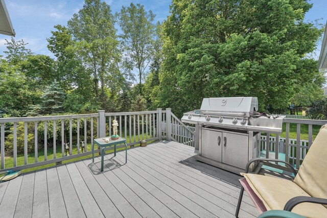 5405 Boucher Dr, Orient, OH 43146 - wooden terrace featuring area for grilling and view of scattered trees