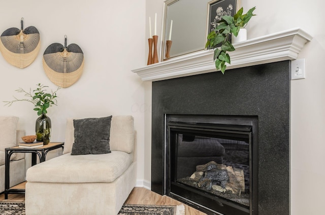 605 Frebis Ave, Columbus, OH 43206 - detailed view of wood finished floors and a glass covered fireplace