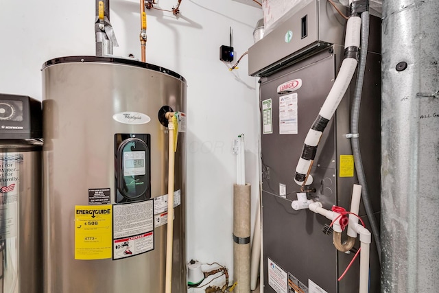 159 Hathaway Rd, West Jefferson, OH 43162 - utility room with electric water heater and heating unit