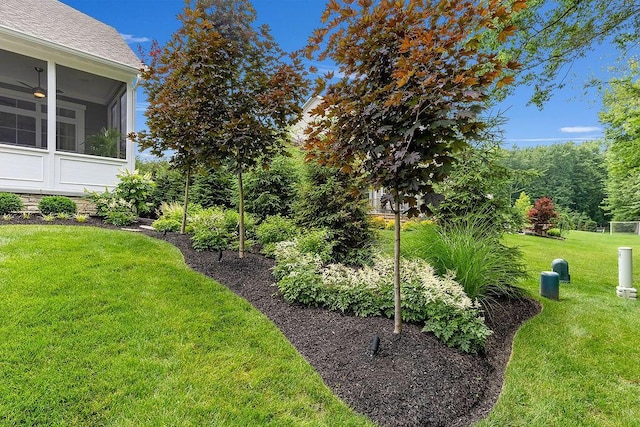 3017 Highland Woods Blvd, New Albany, OH 43054 - view of grassy yard featuring ceiling fan and a sunroom