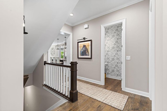 3017 Highland Woods Blvd, New Albany, OH 43054 - stairs featuring wood finished floors, crown molding, and recessed lighting