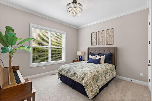 3017 Highland Woods Blvd, New Albany, OH 43054 - bedroom with ornamental molding, carpet floors, and a chandelier