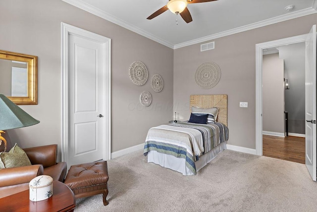 3017 Highland Woods Blvd, New Albany, OH 43054 - bedroom featuring crown molding, carpet floors, and a ceiling fan