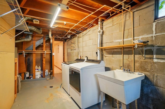 1574 River Bend Rd, Columbus, OH 43223 - unfinished below grade area with washer and clothes dryer and a sink
