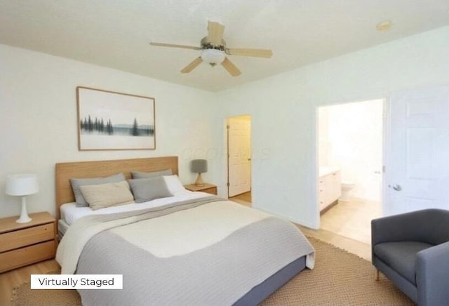 147 Shadymere Ln, Columbus, OH 43213 - bedroom with ensuite bathroom, a ceiling fan, and wood finished floors