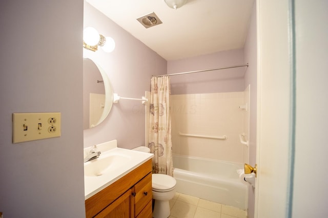 83 Tarryton Ct W, Columbus, OH 43228 - bathroom with vanity, shower / bathtub combination with curtain, and tile patterned floors