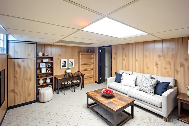 83 Tarryton Ct W, Columbus, OH 43228 - living room with a paneled ceiling and wooden walls
