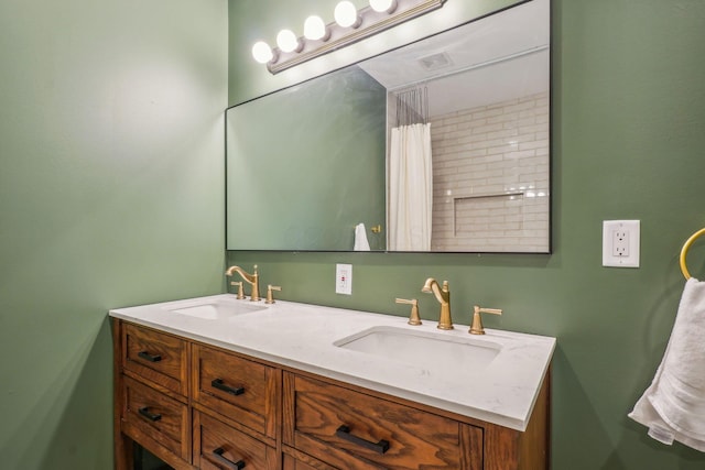 56 S Champion Ave, Columbus, OH 43205 - bathroom featuring double vanity and a shower with curtain