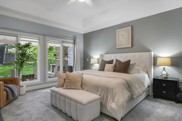 3917 Tarrington Ln, Columbus, OH 43220 - carpeted bedroom featuring multiple windows, crown molding, and ceiling fan