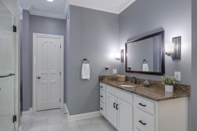 3917 Tarrington Ln, Columbus, OH 43220 - full bath with vanity, a stall shower, crown molding, and tile patterned floors